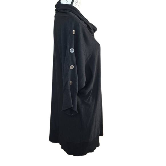 Women's Size Large Black 3/4 Sleeve Knit Cowl Neck Button Detail Dress - Picture 3 of 4